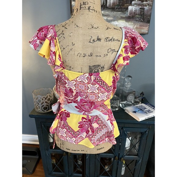 Sofia Jeans by Sofia Vergara floral wrap top blouse medium pink multi - Picture 4 of 12
